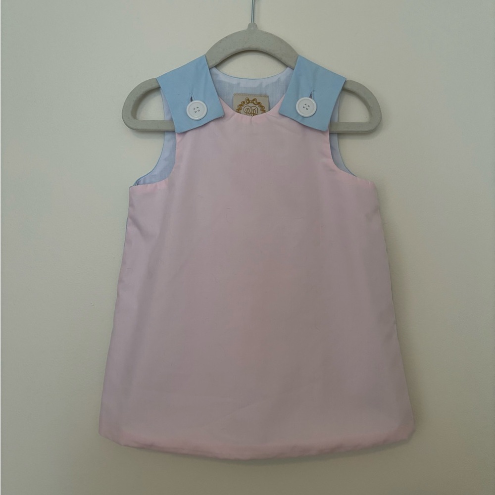 The Beaufort Bonnet Company Pink Dress with Light Blue Shoulder Tabs